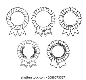 Set of line medals icon . Blank template for decor. Vector outline illustration isolated on white background.