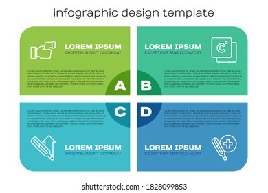 Set line Medical thermometer, Checking body temperature,  and Celsius. Business infographic template. Vector