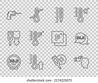 Set line Medical thermometer, Checking body temperature, Meteorology, Digital,  and  icon. Vector
