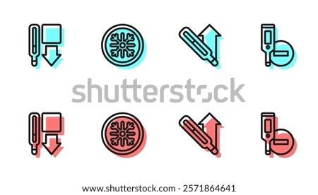 Set line Medical thermometer, , Snowflake and Digital icon. Vector