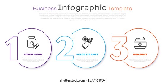 Set line Medicine bottle and pills, Ointment cream tube medicine and Ointment cream tube medicine. Business infographic template. Vector