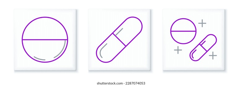 Set line Medicine pill or tablet,  and  icon. Vector