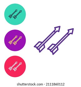 Set line Medieval arrows icon isolated on white background. Medieval weapon. Set icons colorful. Vector