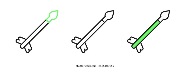 Set line Medieval arrows icon isolated on white background. Medieval weapon.  Vector