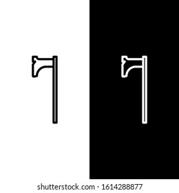 Set line Medieval axe icon isolated on black and white background. Battle axe, executioner axe. Medieval weapon.  Vector Illustration
