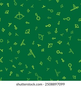 Set line Medieval bow and arrow, flag and Old key on seamless pattern. Vector