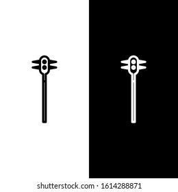 Set line Medieval chained mace ball icon isolated on black and white background. Medieval weapon.  Vector Illustration