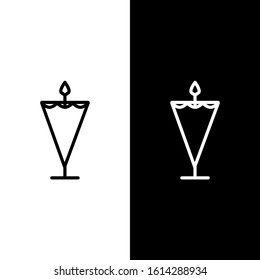 Set line Medieval flag icon isolated on black and white background. Country, state, or territory ruled by a king or queen.  Vector Illustration