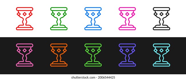 Set line Medieval goblet icon isolated on black and white background.  Vector