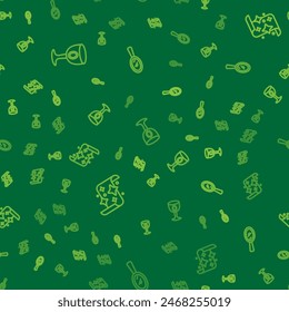 Set line Medieval goblet, Magic scroll and hand mirror on seamless pattern. Vector