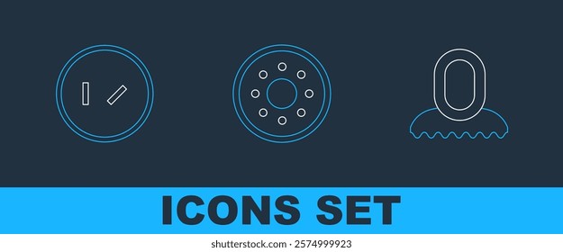 Set line Medieval hood, Round wooden shield and  icon. Vector