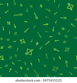 Set line Medieval spear, bow and arrow and Torch flame on seamless pattern. Vector