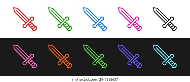 Icono de espada medieval aislado sobre fondo blanco y negro. Arma medieval.  Vector