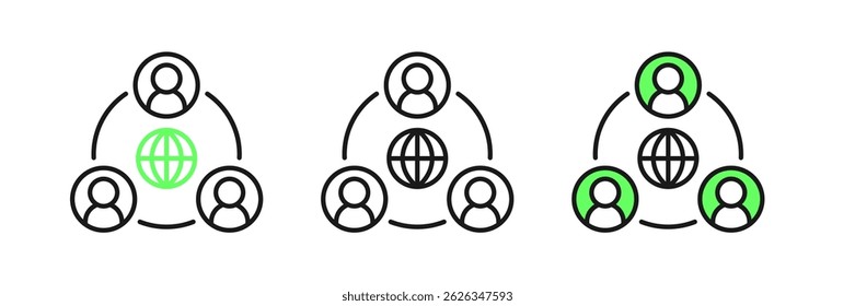 Set line Meeting icon isolated on white background. Business team meeting, discussion concept, analysis, content strategy. Presentation conference.  Vector