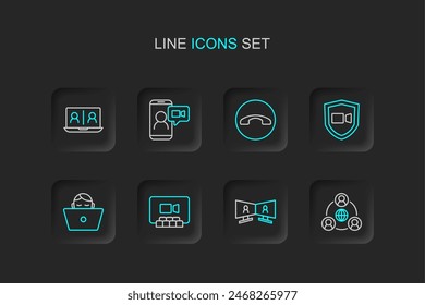 Set line Meeting, Video chat conference, Freelancer, Telephone handset,  and  icon. Vector