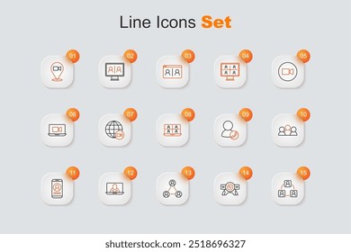Set line Meeting, Web camera, Video chat conference,  and  icon. Vector