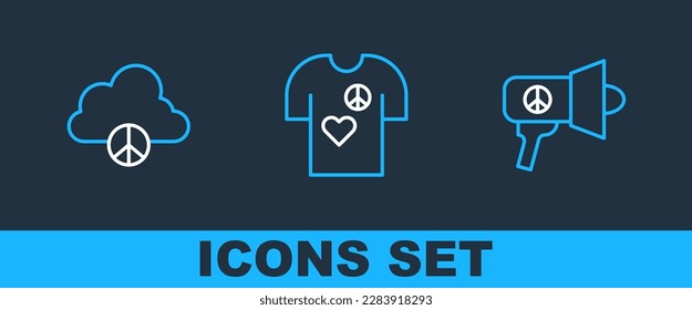 Set line Megaphone, Peace cloud and t-shirt print stamp icon. Vector