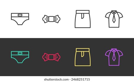 Set line Men underpants, Bow tie, Skirt and Shirt on black and white. Vector