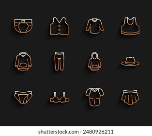 Set line Calzoncillos, Sujetador, Camiseta, Falda, Leggings, Sombrero de hombre y Sudadera con capucha icono. Vector