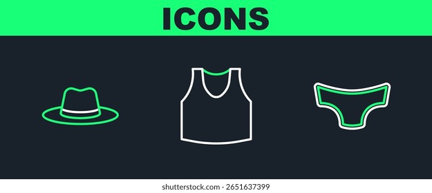 Set line Homens cuecas, chapéu homem e ícone de camiseta. Vetor