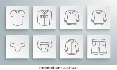 Set line Men underpants, Shirt, Hoodie, Short or, Sweater,  and T-shirt icon. Vector