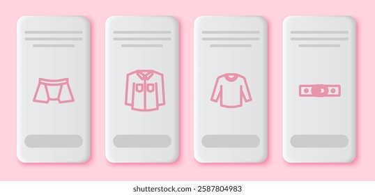 Set line Men underpants, Shirt, Sweater and Belt. White rectangle button. Vector