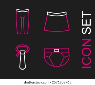 Set line Men underpants, Tie, Skirt and Leggings icon. Vector