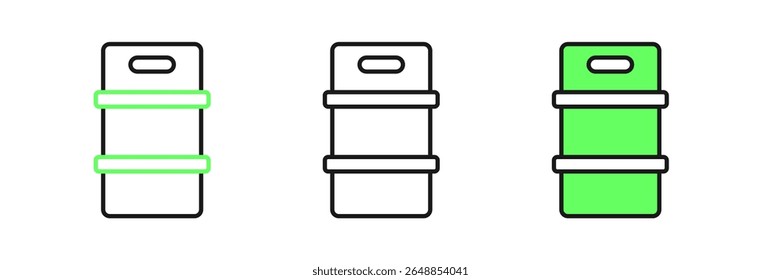 Set line Metal beer keg icon isolated on white background.  Vector