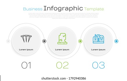 Set line Metallic nails, Old grave with tombstone and Grave. Business infographic template. Vector
