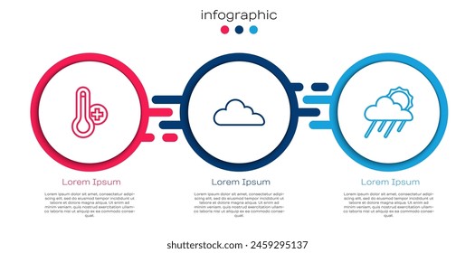 Set line Meteorology thermometer, Cloud and with rain and sun. Business infographic template. Vector