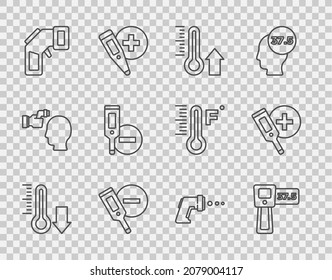 Set line Meteorology thermometer, Digital,  and  icon. Vector