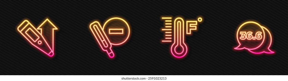 Set line Meteorology thermometer, Digital, Medical and . Glowing neon icon. Vector