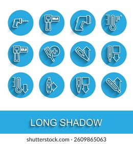 Set line Meteorology thermometer, Digital, Medical,  and  icon. Vector