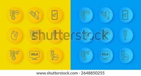 Set line Meteorology thermometer, High human body temperature, Digital, Celsius and  icon. Vector