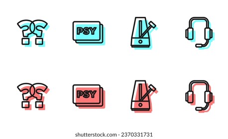 Set line Metronome with pendulum, Question mark, Psychology, Psi and Psychologist online icon. Vector