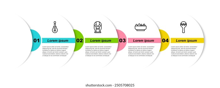 Guitarra mexicana, luchador, Nachos en tazón y Maracas. Plantilla de infografía de negocios. Vector