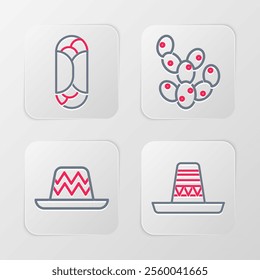 Set line Mexican sombrero, Cactus and Burrito icon. Vector