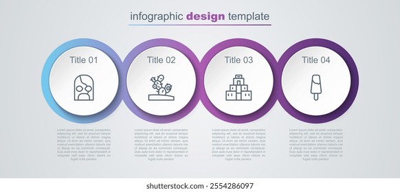 Set line Mexican wrestler, Cactus, Chichen Itza in Mayan and Popsicle ice cream. Business infographic template. Vector