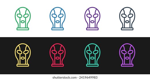 Set line Mexican wrestler icon isolated on black and white background.  Vector