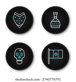 Set line Mexico flag, Skull, Tequila bottle and Poncho icon. Vector
