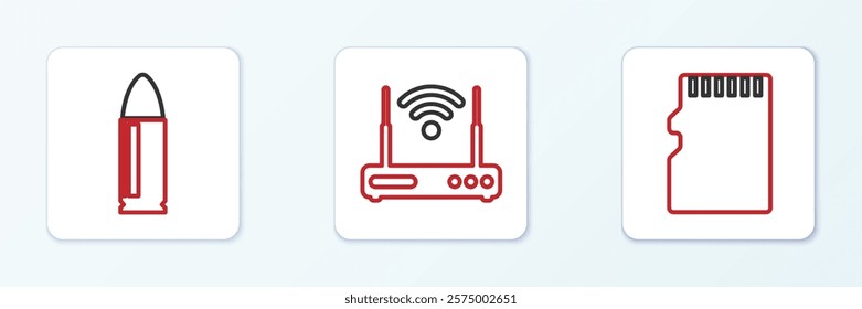 Set line Micro SD memory card, Key and Router and wi-fi icon. Vector