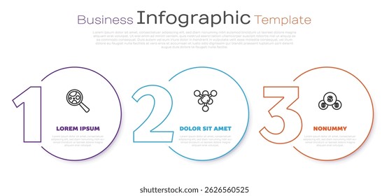 Set line Microorganisms under magnifier, Molecule and Sulfur dioxide SO2. Business infographic template. Vector