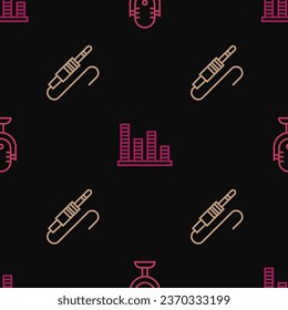 Set line Microphone, Audio jack and Music equalizer on seamless pattern. Vector