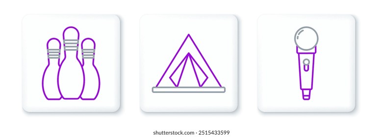 Fije el micrófono de la línea, el perno de bolos y el icono de la tienda del turista. Vector