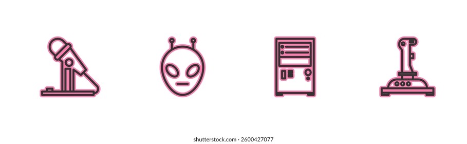 Set line Microphone, Computer, Alien and Joystick for arcade machine icon. Vector