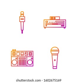 Set line Microphone, DJ remote for playing and mixing music, Microphone and Music CD player. Gradient color icons. Vector