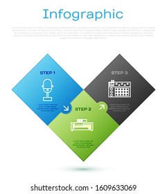 Set line Microphone, Drum machine and Music CD player. Business infographic template. Vector