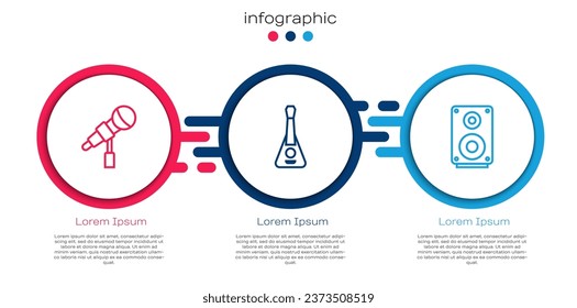 Set line Microphone, Guitar and Stereo speaker. Business infographic template. Vector