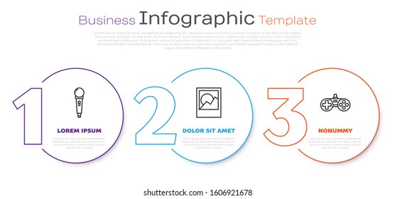 Set line Microphone, Photo frames and Gamepad. Business infographic template. Vector