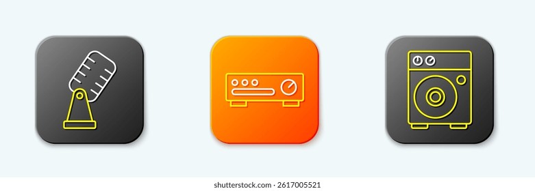 Set line Microphone, Sound mixer controller and Guitar amplifier icon. Vector